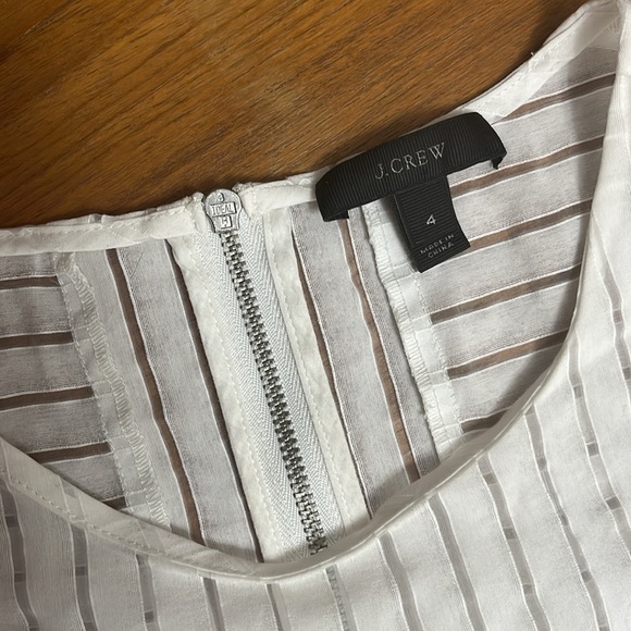 J Crew White Sheer Striped Short Sleeve Top - Picture 2 of 4